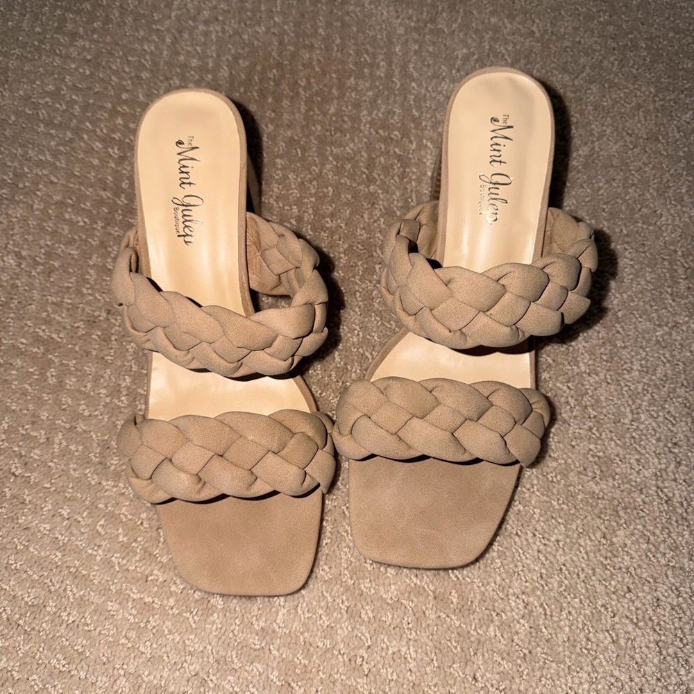 Mint Julep Taupe Braided Double-Strap Slide Sandals